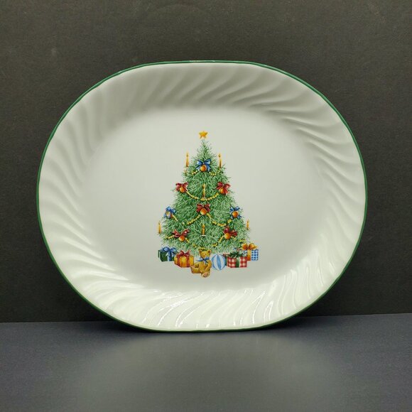 Corelle Holiday Magic Platter White Swirl Christmas Tree Oval Serving Plate - Picture 4 of 7